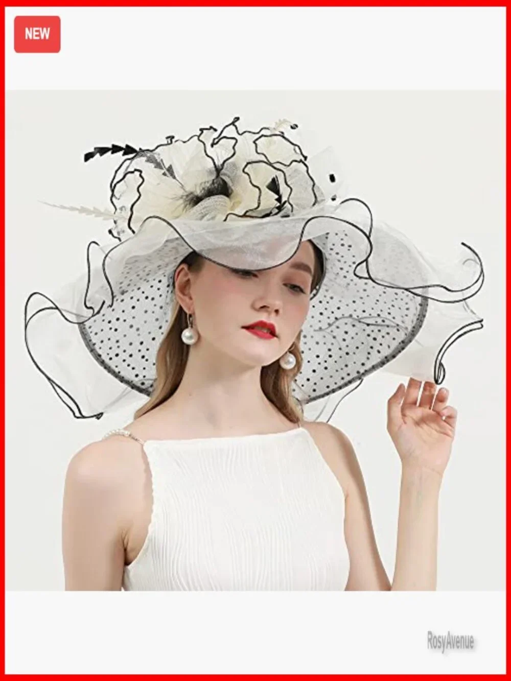 Organza Derby Hat with Feather Fascinator for Wedding Tea Party